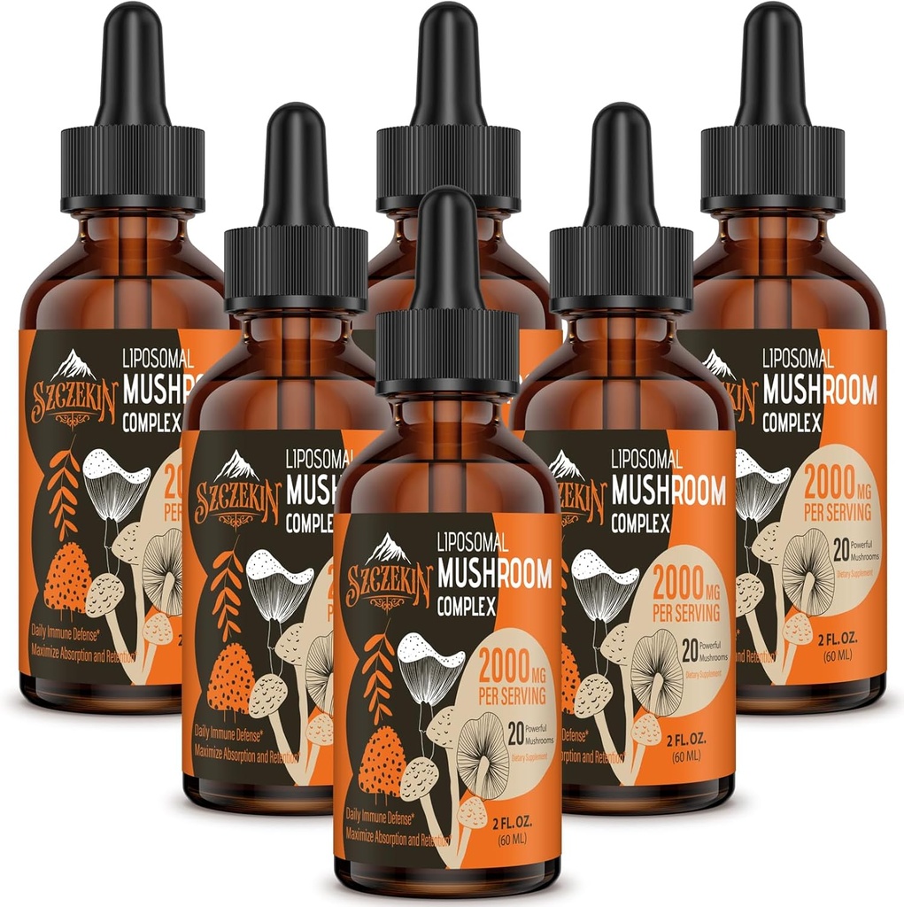 Liposomal Mushroom Complex Drops 2000 MG - 20 Organic Mushroom Extracts - Avancerad flytande formel för immunitet, kognitiv och minne - Lions Mane Supplement, Reishi, Cordyceps, Chaga, 180 portioner