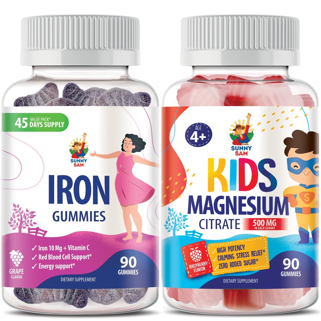 Magnesium Gummies lapsille 500 mg & Iron Gumies aikuisille - Rauta vitamiinit C-vitamiini