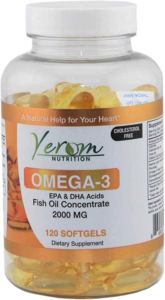 Omega 3 Fish Oil - High-Potency EPA & DHA, tukee sydän, aivot & yhteinen terveys, 120 Softgels.