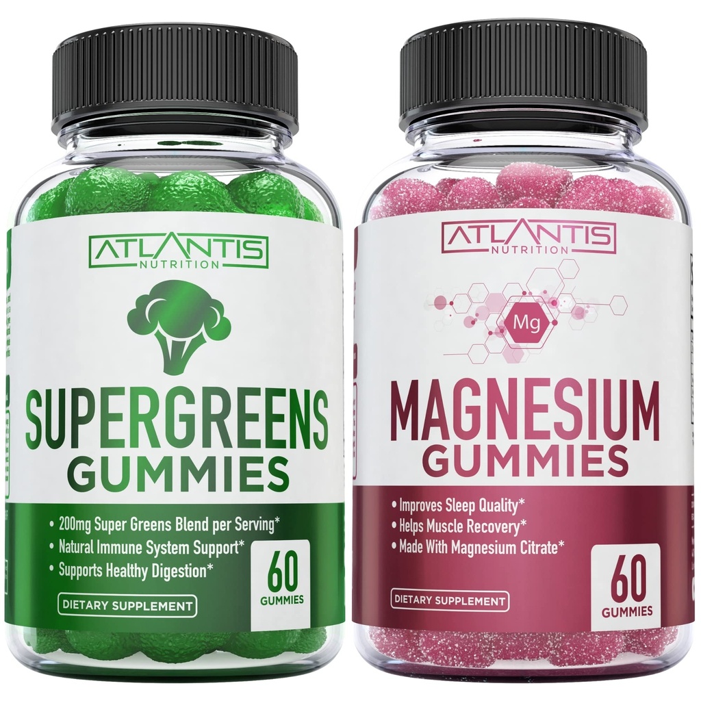 Supergreen & Magnesium Gummies - Magnesium auttaa lihasten takaisin, herkullisia Supergreens kanssa Pinaatti, Parsakaali, Punajuuret, vihreä tee, & Acai immuniteetin tukea- 60 Gummies