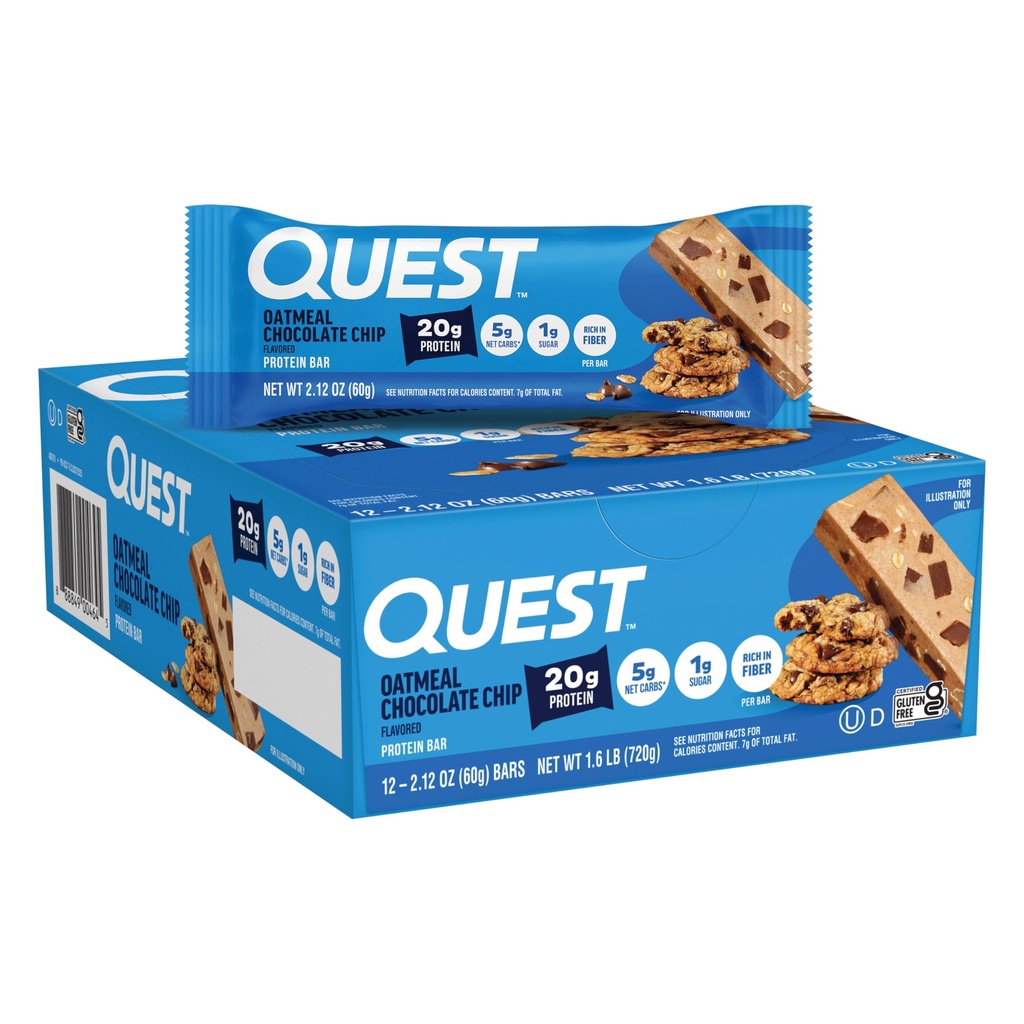 Quest Nutrition Kaurapuuroa suklaalastu proteiinipatukoita, 20g proteiinia, 1g sokeria, 5g Net Carb, Gluteeniton, Keto Friendly, 12 kreivi