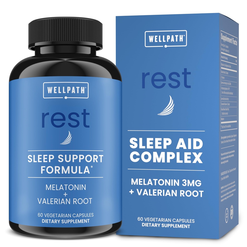 WellPath Rest Valerian Root Sleep Aid aikuisille Melatonin & L-Theanine 
