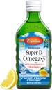 Carlson - Super D Omega-3, Wild-Caught Norwegian Arctic Cod Liver Oil, 2000 IU (50 mikrog) D3-vitamiini, 1100 mg Omega-3s, kestävästi lähdetty Nordic Fish Oil Liquid, sitruuna, 250 ml