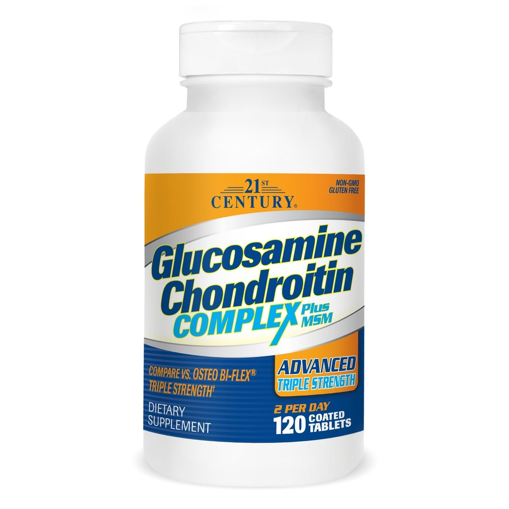21. vuosisata Glukosamiini Chondroitin Complex Plus MSM, Advanced Triple Strength, 120 tablettia
