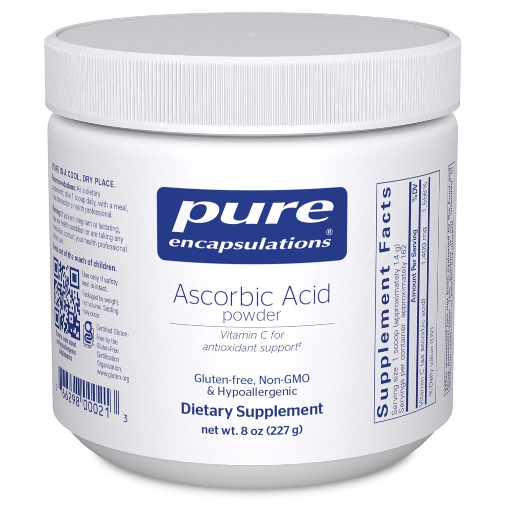 Rena inkapslingar askorbinsyrapulver | Hypoallergen C-vitamintillskott för antioxidantstöd* | 8 Ounces