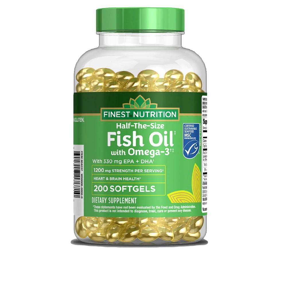 Finest Nutrition Puolikokoinen kalaöljy 1200 mg, Softgels, 200 ea