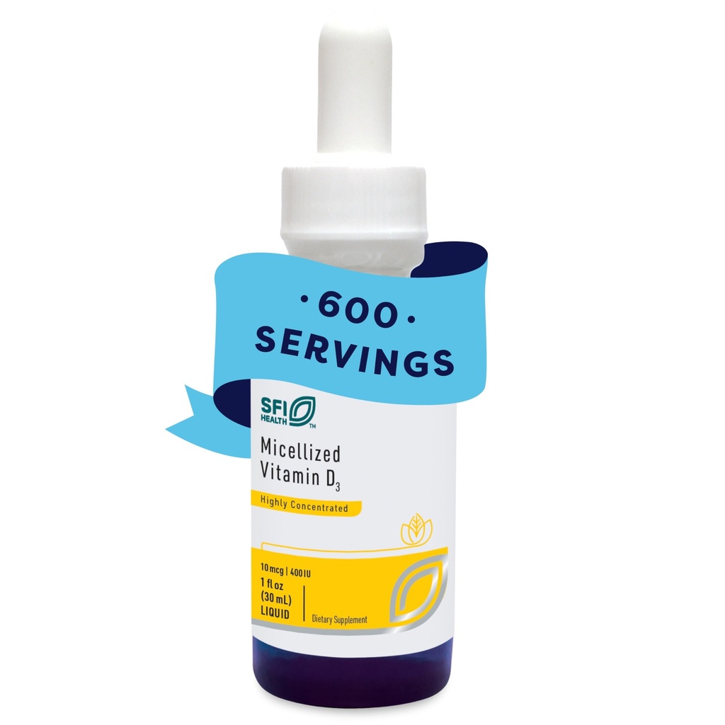 Klaire Labs SFI Health Micellized D3-vitamiini Liquid for children, children & Aikuinen - 400 IU D-vitamiini per Drop - Sopii lapsille - Immuunituki - Mango Orange Flavor Drops (600 Servings / 1 fl oz)