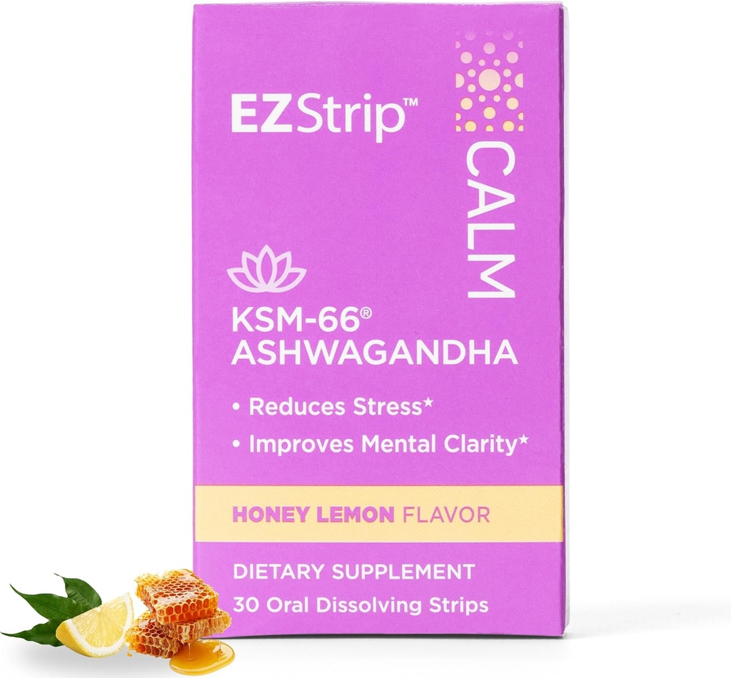 Rauhallinen lisäravinto - Honey Lemon Flavor, 30 Count - Ratkaiseva Camming nauhat Ashwagandha KSM 66 Apua Stressi Relief - Valmistettu Yhdysvalloissa, Sokeri ja Gluteeniton