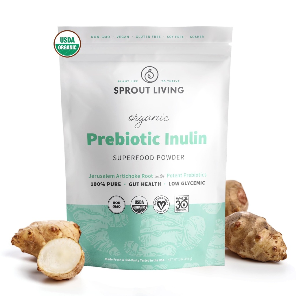 Organic inulin with FOS Prebiotic Powder, Liukoinen kuitu Vuotava Gut, turvotus, digestio, rehu Friendly Bacteria (Probiootit), 1 Scoop Daily, 1 lb (90 Servings)