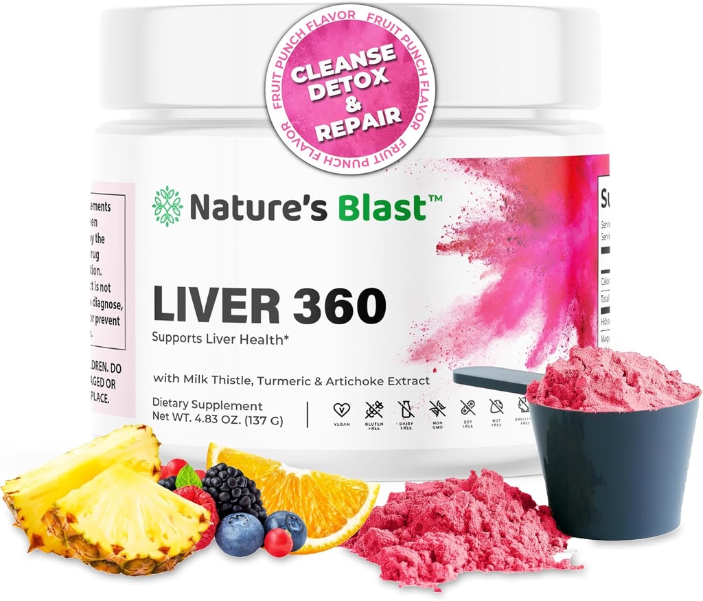 Maksa 360 - Maksan puhdistus Detox & Repair Powder with Milk Thistle, Turmeric & Artisoke Extract Fruit Punch Flavor 30 Tarjoilut