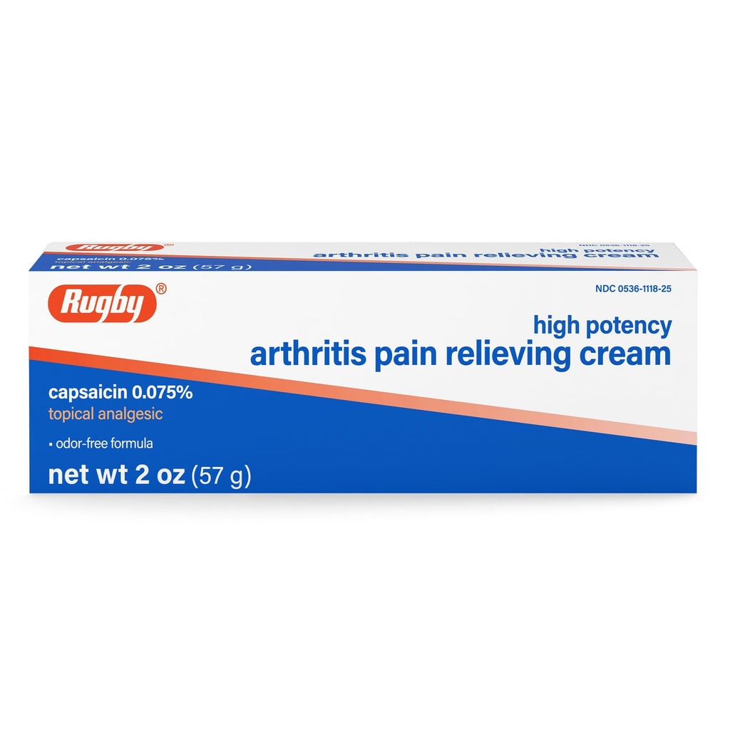 Rugby High Potency Capsaicin 0.075% Cream - Pain Relief Cream for Artriitti - 2 Oz (57g), (1 pakkaus)