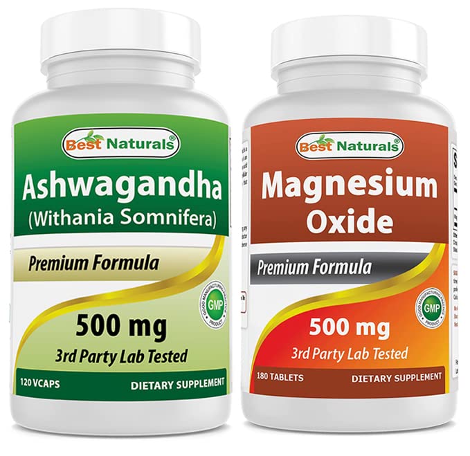 Best Naturals Ashwagandha uute 500 Mg & Magnesiumoksidi 500 mg