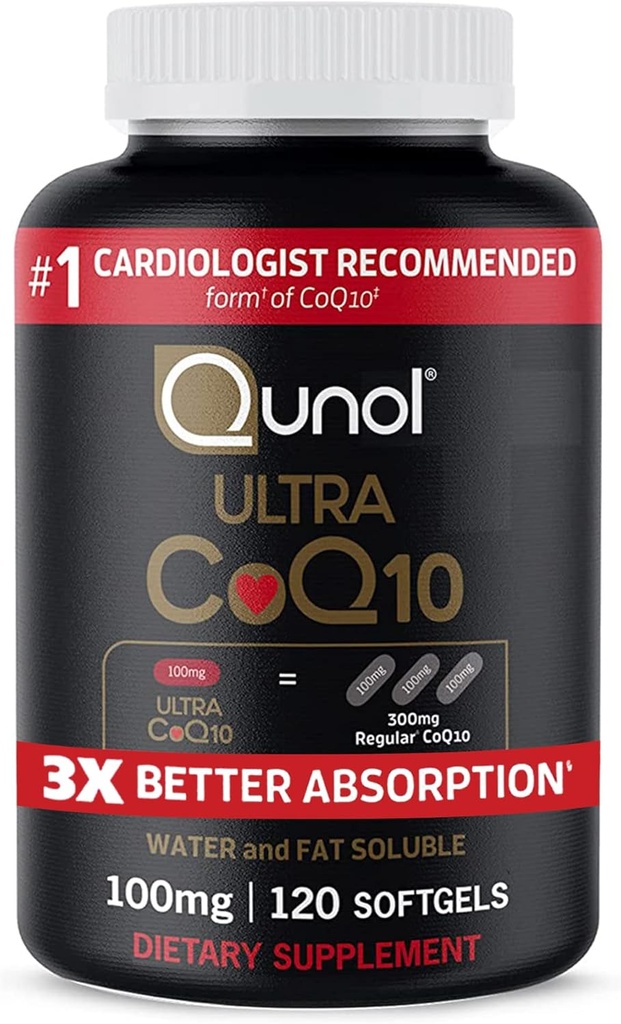 Qunol CoQ10 100 mg Softgels, Qunol Ultra CoQ10 100mg, 3x Parempi imeytyminen, antioksidantti sydämen terveyden ja energian tuotantoon, Coenzyme Q10-vitamiinit ja lisäravinteet, 120