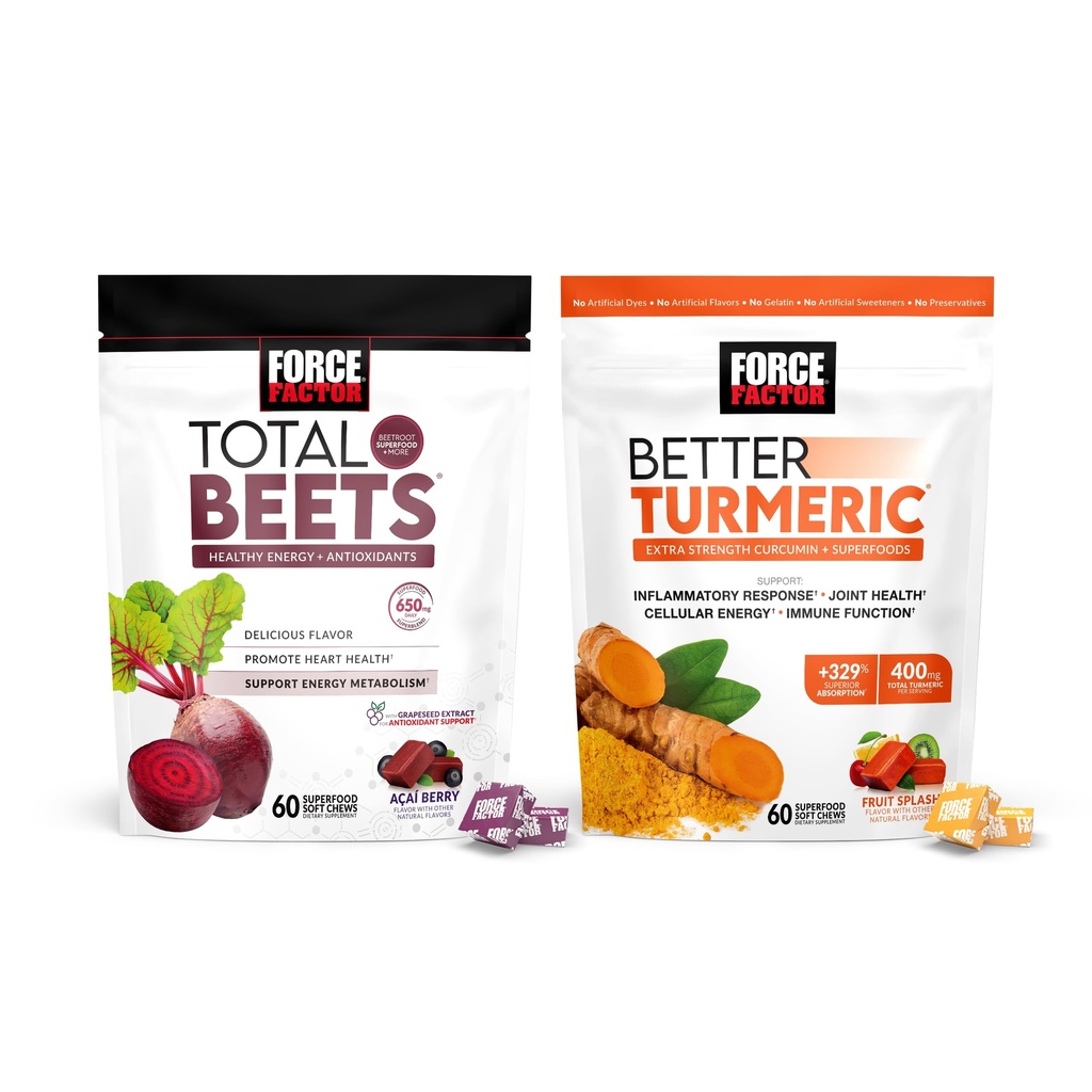 Force Factory Total Beets Soft Chews, 60 Chews & Better Turmeric Joint Support Supplement, 60 Soft Chews