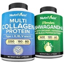 Nutrivein Premium Multi Collagen Kapselit & Ashwagandha Lisäravinteet Bundle: High-Absorption Ashwagandha Juuri & Multi Collagen Peptides Kapselit kehon ja mielen