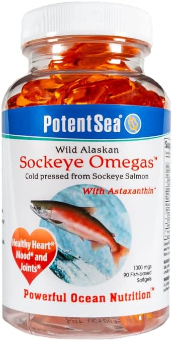 Wild Alaskan Sockeye Omegas Salmon Fish Oil Supplement, Omega-3 EPA och DHA, Easy Digestion, Cold Pressed, 90 Softgel