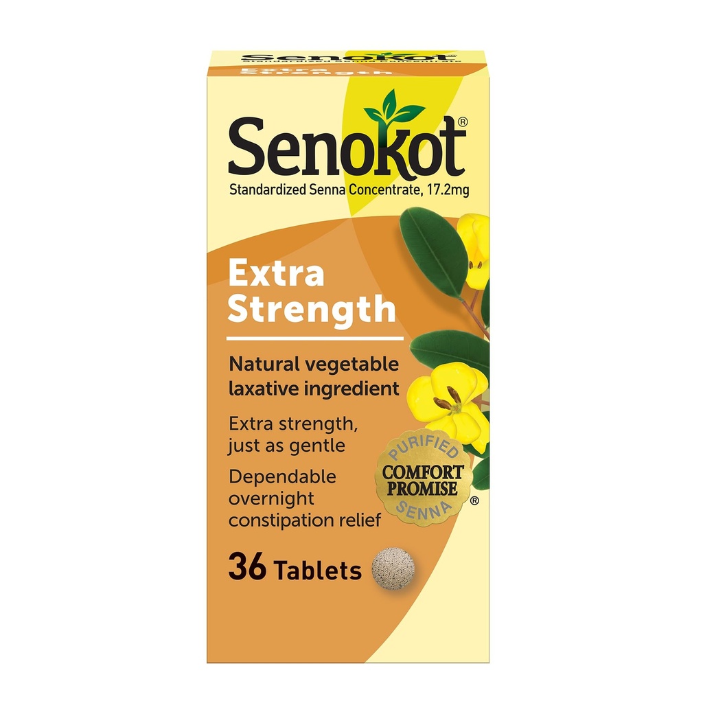 Senokot Extra Strength Natural Vihanneslaksatiivinen hellävarainen yön yli - helpotus Satunnainen ummetus, 36