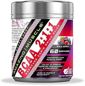 Amazing Muscle BCAA 2:1:1 Branched Chain Amino Supplement | 6000 Mg Per Servering | 60 portioner | Wild Berry Flavor