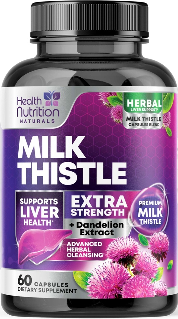 Milk Thistle Supplement Silymarin Marianum & Voikukka Juuri Maksan Terveys Tuki - 9:1 Pura Maksan Cleanse Detox & Korjaus 1000mg Vastaava - Nature Milk Thistle Lisäravinteet - 60 kapselia