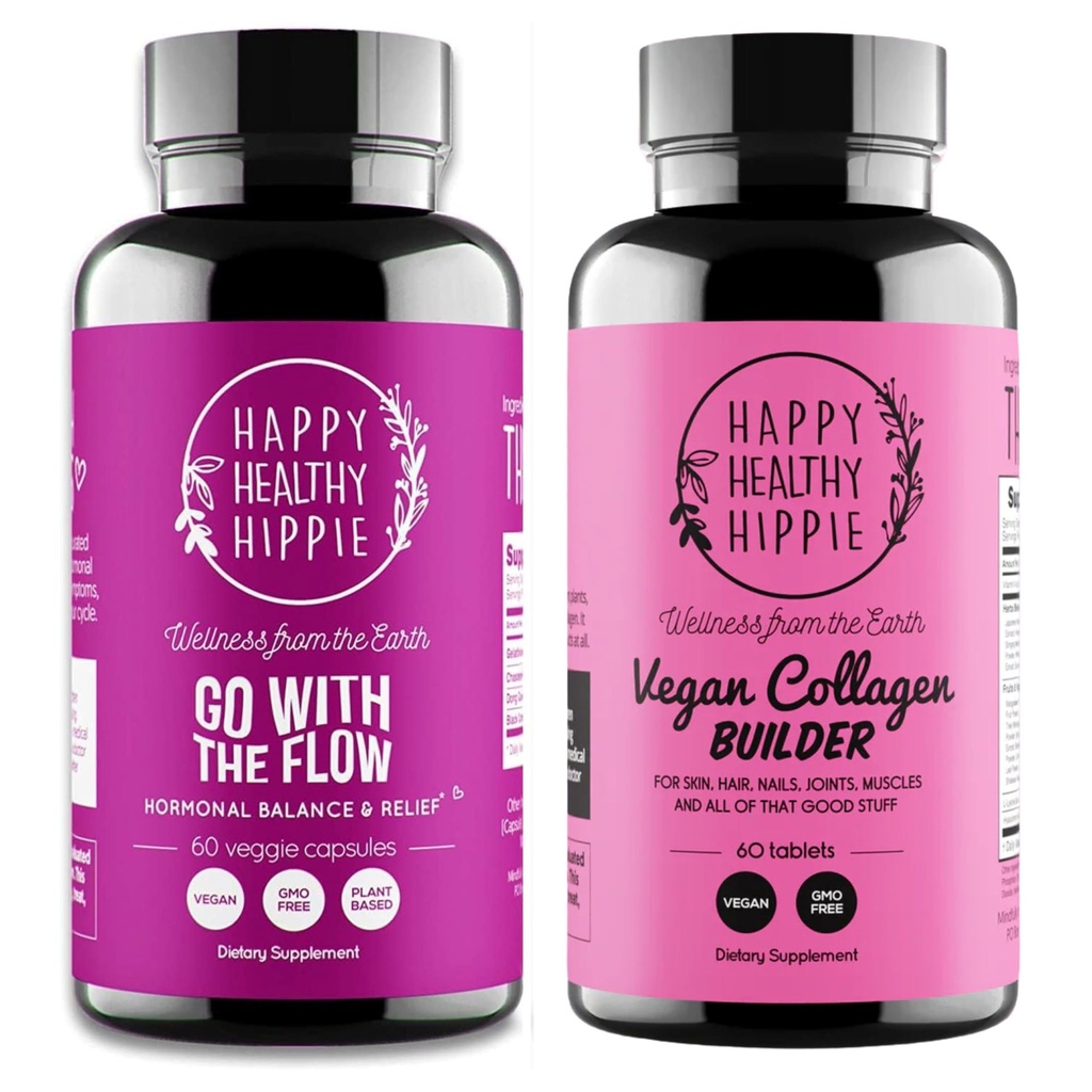 Hyvää tervettä Hippi Vegaani Collagen Builder w / Hyaluronic Acid & Go kanssa Flow Hormoni Balance naisten