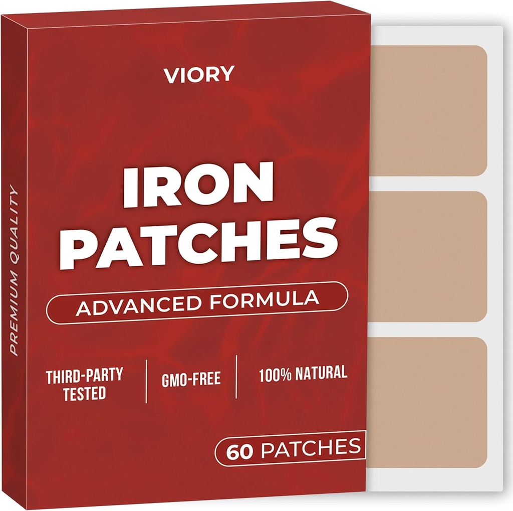 Iron Patchs (Pack of 60) - 100% Natural Patch for Women and Men - Biotin - energia, Focus & kehon tuki - parannettu Formula