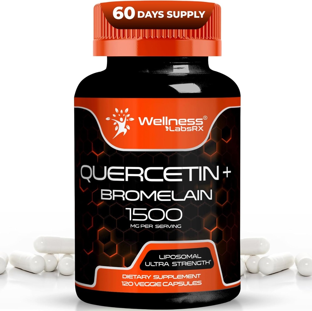 Quercetin med Bromelain Supplement - 1500mg - Immun Support och hjärthälsokapslar för män och kvinnor, Quercetin Supplements hjälper till att stödja Joint & Healthy Respiratory System - 120 Count