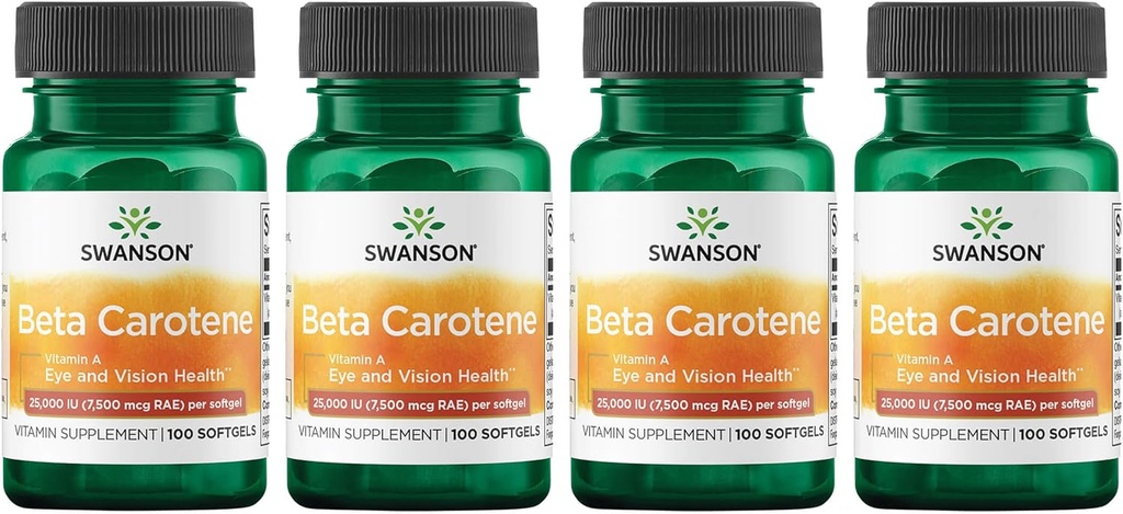 Swanson Beta-karoteeni (Vitamin A) 25000 Iu (7500 mikrog) 100 Sgels (4 pakkaus)