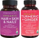Orgaaniset hiukset iho ja kynnet vitamiineja + Luomu Turmeeria Black Pepper & Inkivääri Bundle, valmistettu Biotin 5000 mcg terveille hiuksille, Turmeric Natural Joint tuki