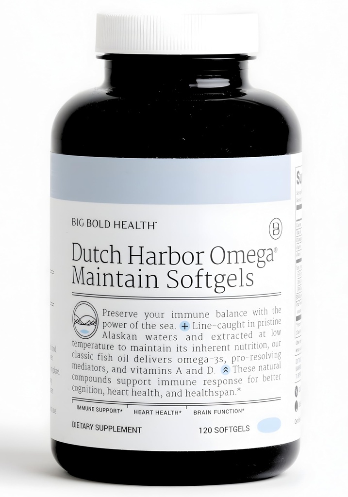 Big Bold Health Dutch Harbor Omega Maintain Softgels - Premium Alaskan Cod Liver Oil (120 Count) - Sustainably Sourced Omega-3 Supplement med EPA, DHA, DPA - Natural Vitamins A & D - MSC Certified
