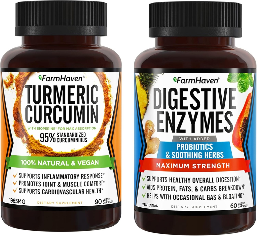 FarmHaven Turmeric Curcumin with Black Pepper and digestive Enzymes with 18 Probiootit & Yrtit