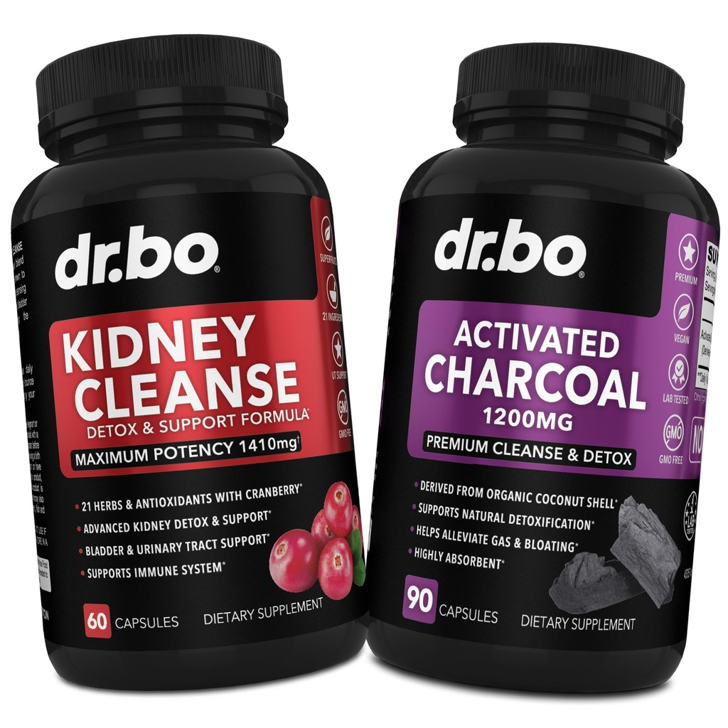 Kidney Cleanse Detox & Aktiverad kol - Natural Cranberry & Uva Ursi Extract för att stödja njurar, Bladder & Urinary Tract Health - Coconut Charcoal Pills för mage gas och uppblåst stöd