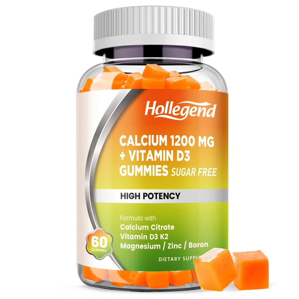 Kalsium 1200 mg D3-vitamiinia, kalsiumsitraatin purutabletteja, magnesiumsinkkiä K2-boronia, luun terveyttä, sokeritonta, 60
