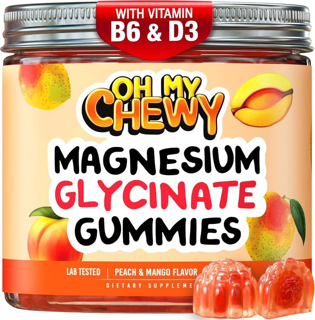 Center-Filled Magnesium Glycinate Gummies 400MG - Hög Absorption för barn, tonåringar och vuxna - Tillägg för sömn, lugn och muskelavkoppling med B6 & D3 - Gluten Free & Vegan Friendly - 60 Count