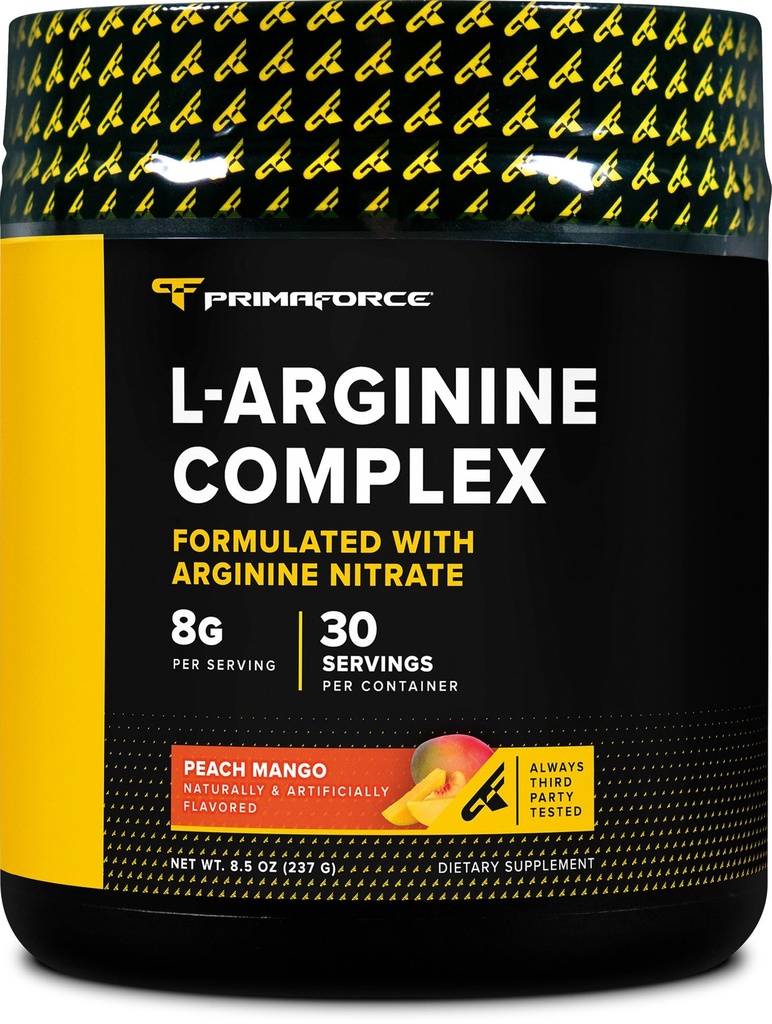Primaforce L-arginiini Complex Powder (30 tarjoilua per pullo per Peach Mango) Tehokas proteiini Building Supplement for Maximum Gains