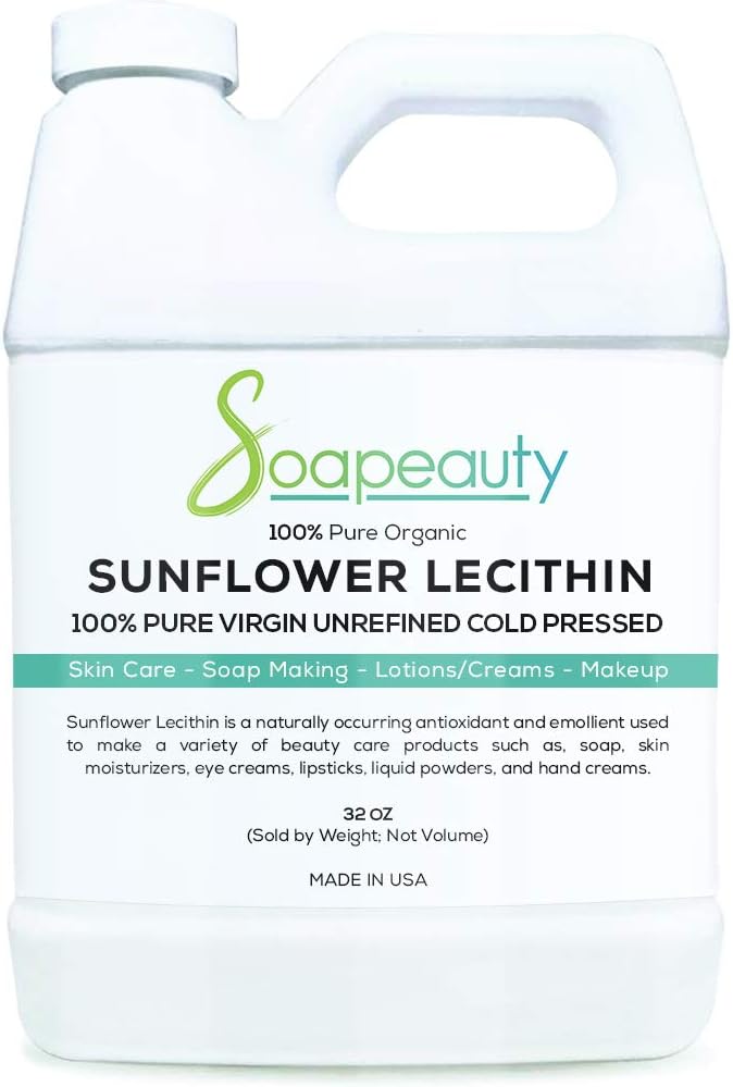Sunflower Lecithin Liquid Oil | Cold Pressed Unrefined | USP Grade Unbleached 100% Pure Natural Sunflower Lecithin Oil | Hud Moisturizer, Soap Making, Lotion | 32 fl oz
