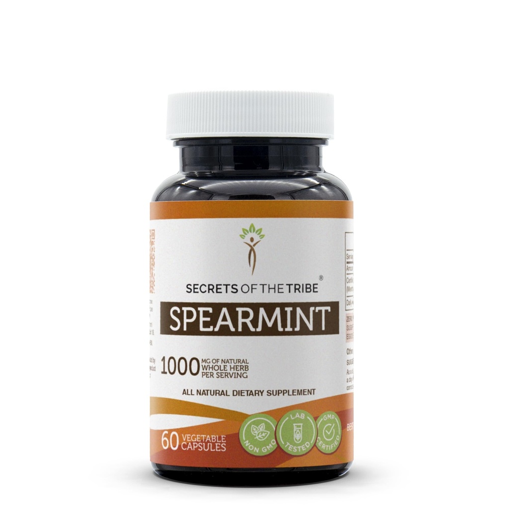 Heimospearmint-kapseleiden salaisuudet 1000 mg Spearmint (Mentha spicata) Kuivattu lehti, naisten hormonituen lisä (60 kapselia)