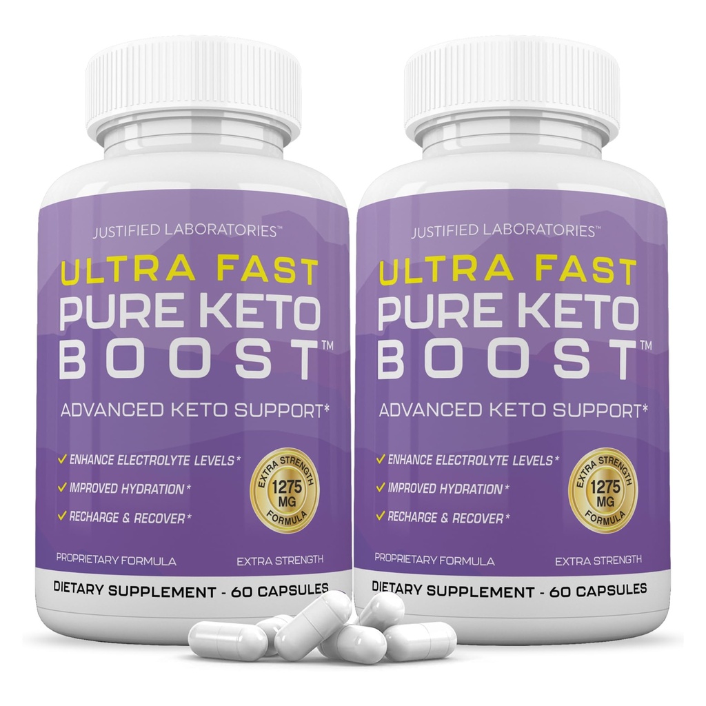 Justified Laboratories (2 pakkaus Ultra Fast Pure Keto Boost pillereitä 1275MG Uusi & Parannettu Formula sisältää Apple Sider Viinietari Extra Neitsyt Olive Oil Powder Green Tea Leaf 120 kapselia
