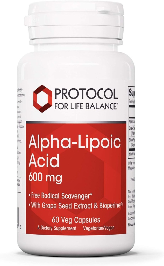 Protokoll Alpha Lipoic Acid 600mg - Grape Seed Extract och Bioperine - 60 Veg Caps