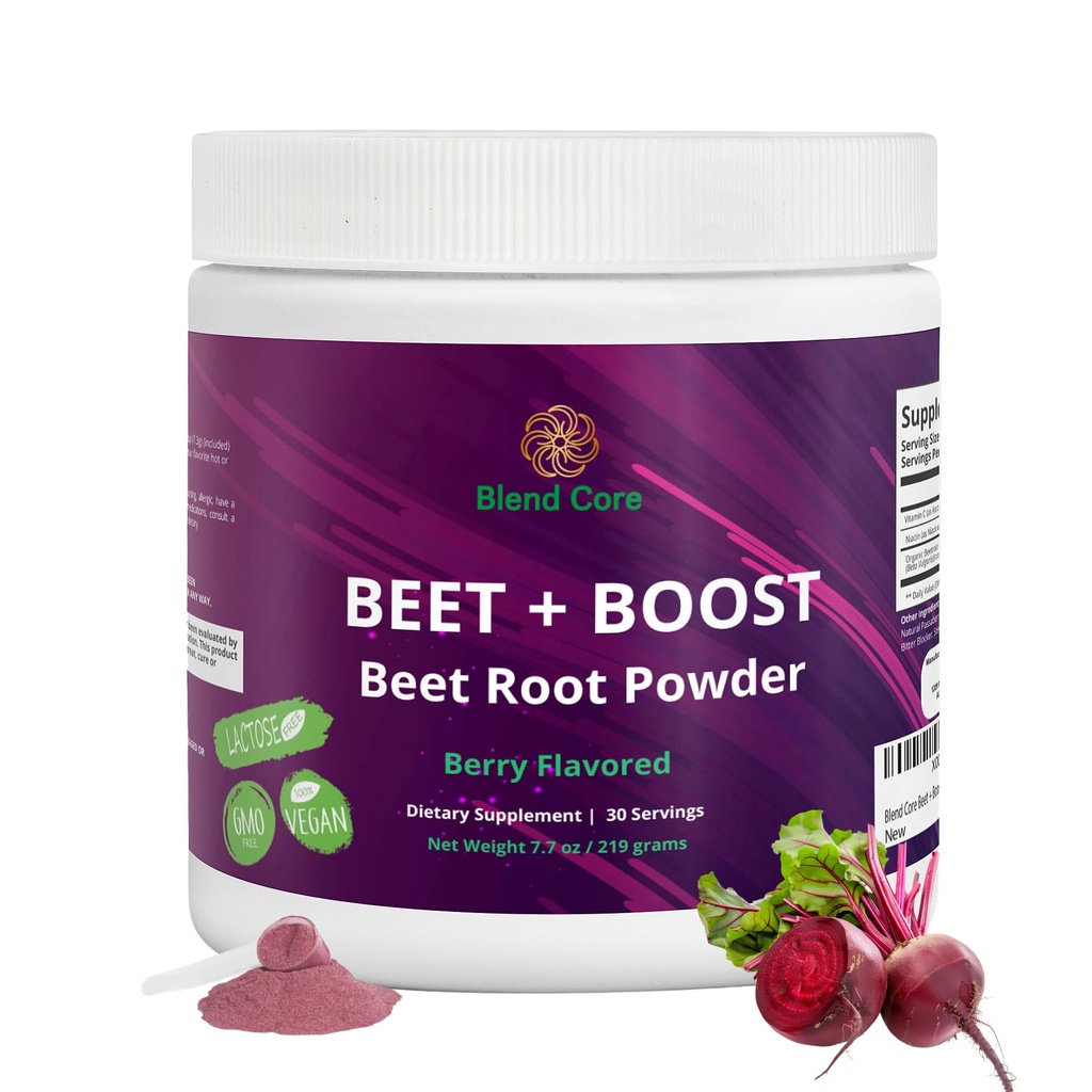 Beet + Boost Organic Beet Root Powder - Berry Flavored Beetroot Powder with Acai, Stevia, C-vitamiini, Micro Ingredients Beet Juice Powder, Pretreut for Athletics, Vegan, non-GMO