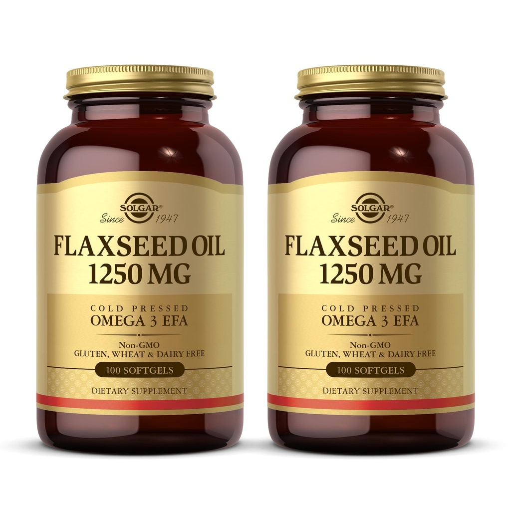 Solgar pellavaöljy 1250 mg - 100 Softgels, 2 pakkaus - Voiöljy Kasvi lähde Omega-3 Alfa-Linolic Acid (ALA) - ei-GMO, Gluteeniton - 100 Tarjoukset yhteensä