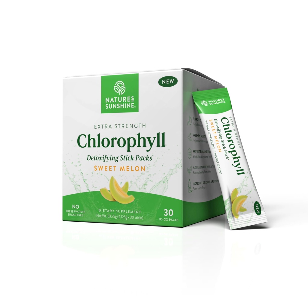 Nature's Sunshine klorofylli Stick Packs: Supercharge Your Detox and Boost Gut Health in Convenient, Delicious Stick Packs (Sweet Melon)