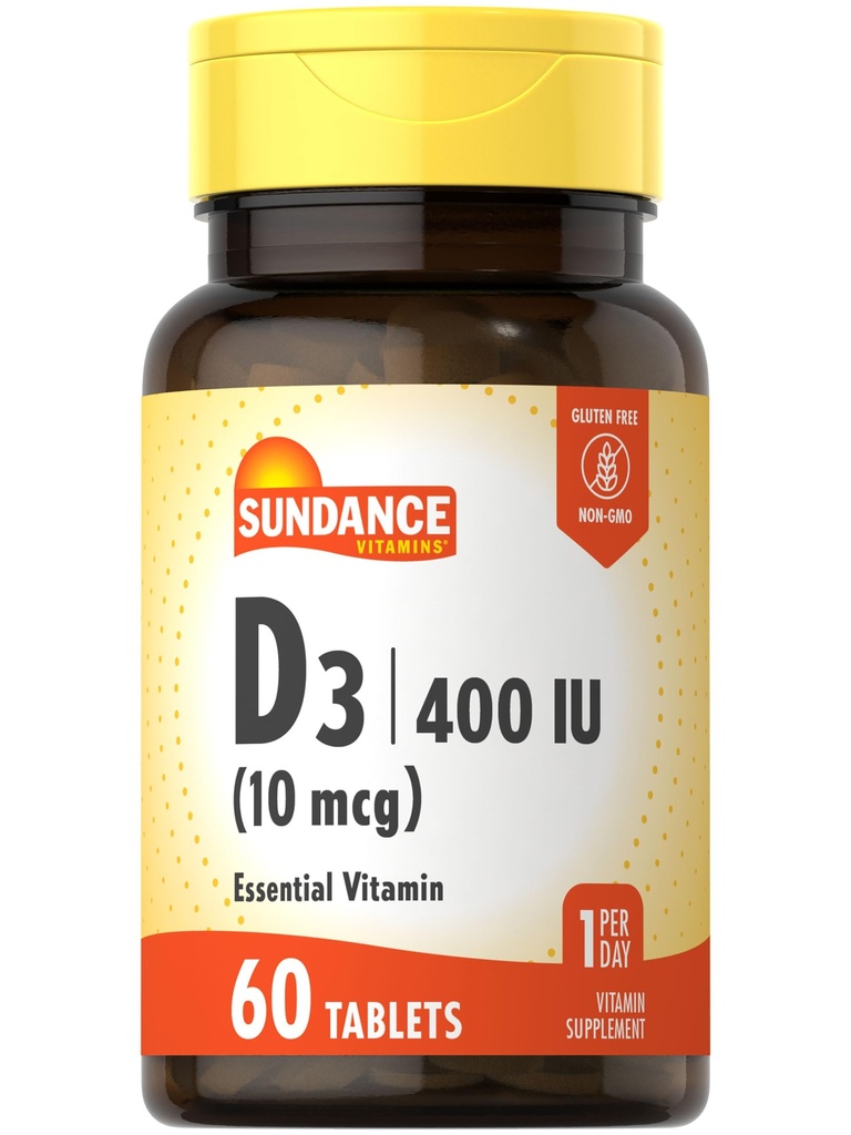 Sundance Vitamin D3 400 IE (10 mcg) | 60 Vegetariska tabletter | Vitamin Supplement | Vegetarisk, icke-GMO och Glutenfri Formel