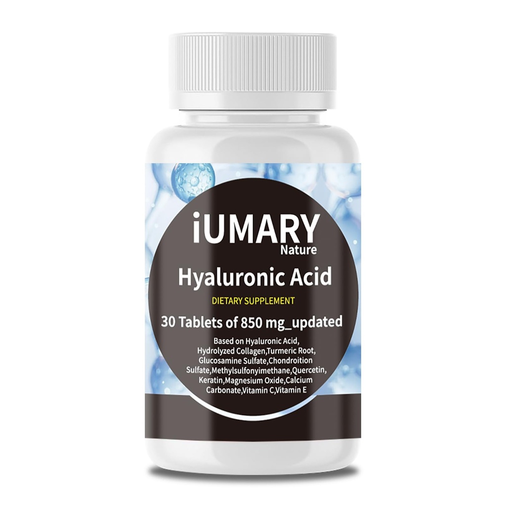 Hyaluronihappolisät, 850 mg korkea Biosaatavana ruokavalion hyaluronihappo - Advanced Joint Support Hydrolysed Collagen, Turmeeric, Glu-kosamiini, MSM, C-vitamiini . 30 tablettia.