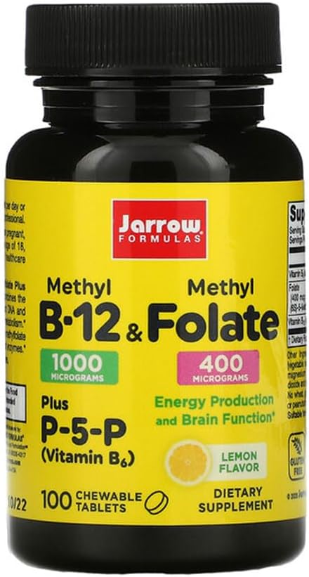 Jaarrow Formula Metyyli B-12 & Metyylifosaatti - 100 purutablettia, sitruuna - pakkaus 2 - Bioaktiivinen B12 & B9 - tukee energian tuotantoa, aivojen toiminta & aineenvaihdunta - 200 yhteensä