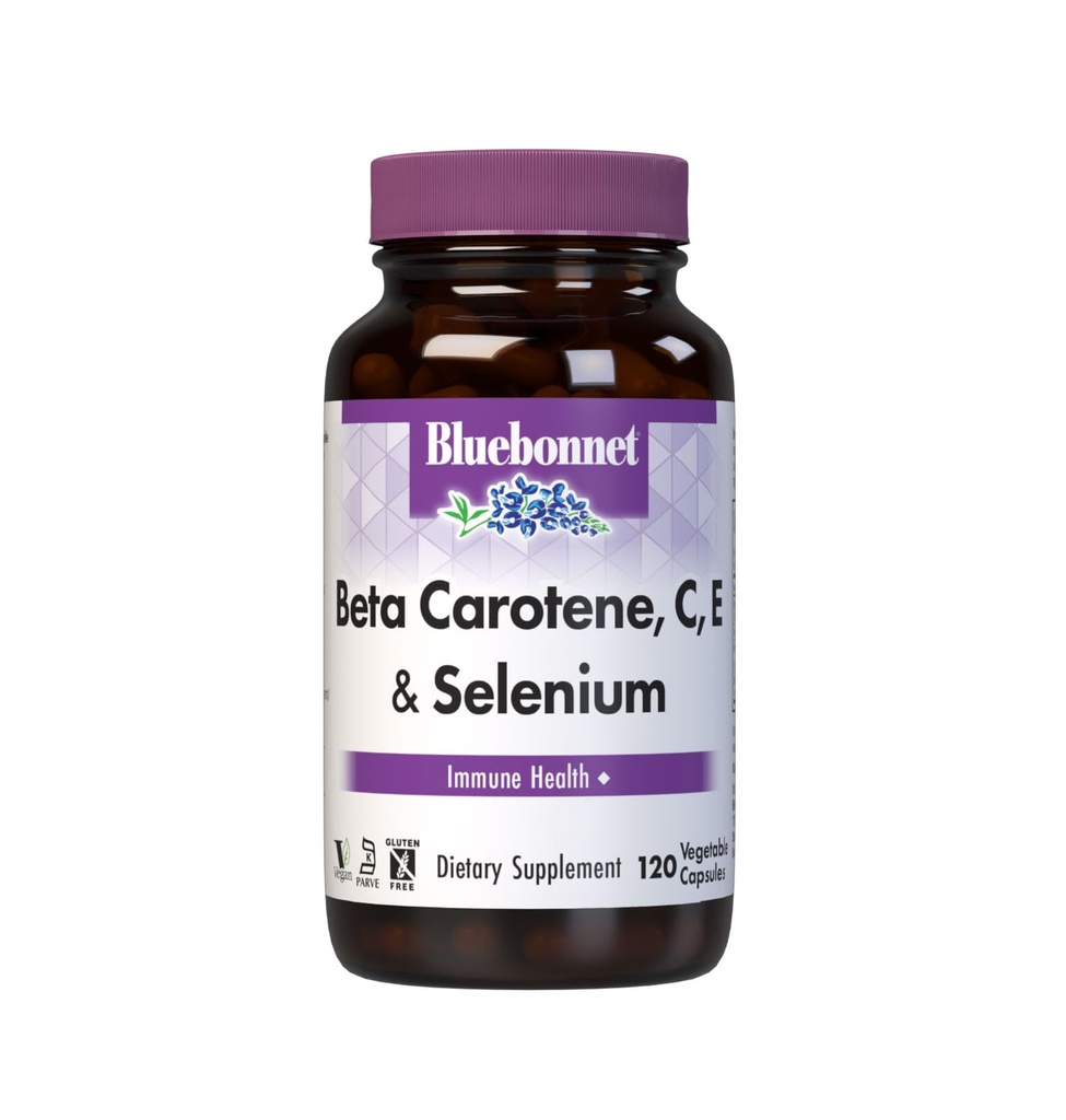 BlueBonnet Beta-karoteeni C ja E Plus Selenium-kasvissyöjäkapselit, 120 kreivi, valkoinen