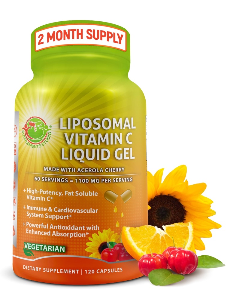 Liposomaalinen C-vitamiini Nestemäinen Gel-kapselit - 1100 mg - Valmistettu orgaaninen Acerola Kirsikat, Korkea Potenssi C-vitamiini Liposomal Immuuni tuki täydentää lisääntynyt imeytyminen ja biologinen hyötyosuus - 120