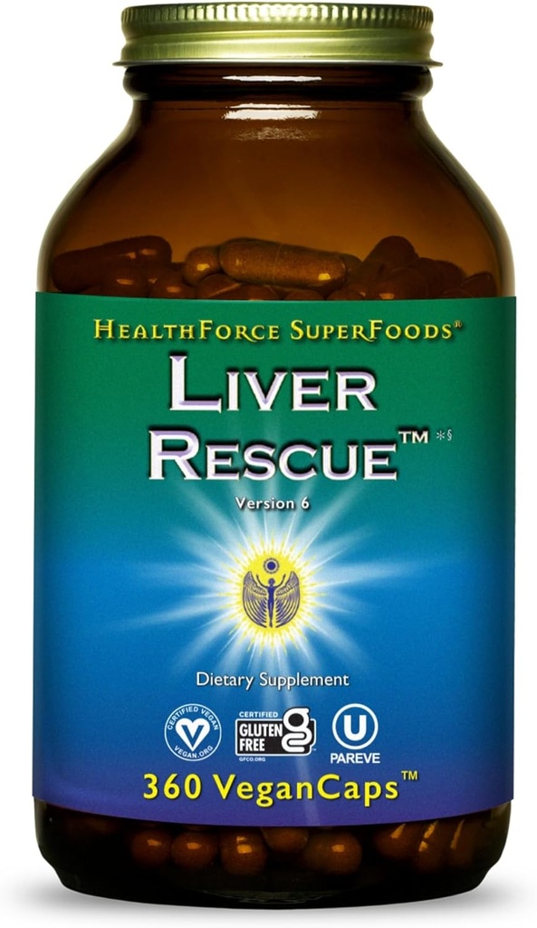 HealthForce SuperFoods Liver Rescue - Natural Liver Cleanse - Milk Thistle & Voikukka juuri - Gluteeniton & Vegan - 360 kapselia