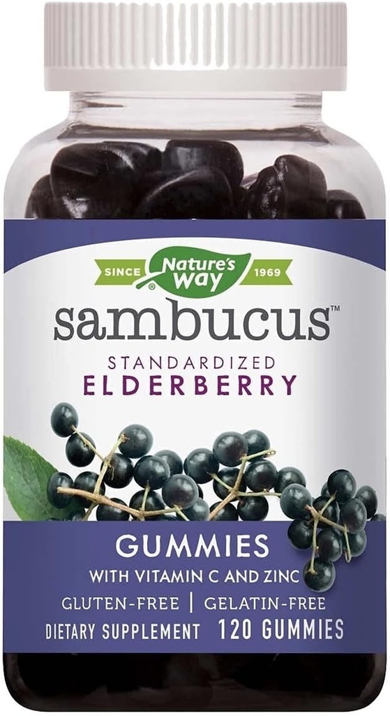 Naturens sätt Sambucus Elderberry med vitamin C och Zink, 120 Gummies