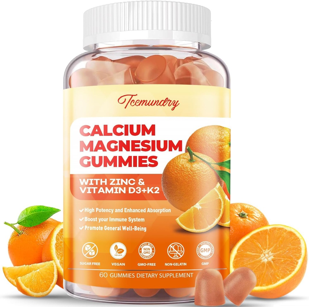 Kalsium Magnesium Sinkki Gummies D3 ja K2 - suuri imeytyminen Magnesium Glycinate 400 mg - sokeriton kalsium täydennysosa - tuki hermolihas mieliala ja immuniteetti - aikuisille miehet naiset Lapset